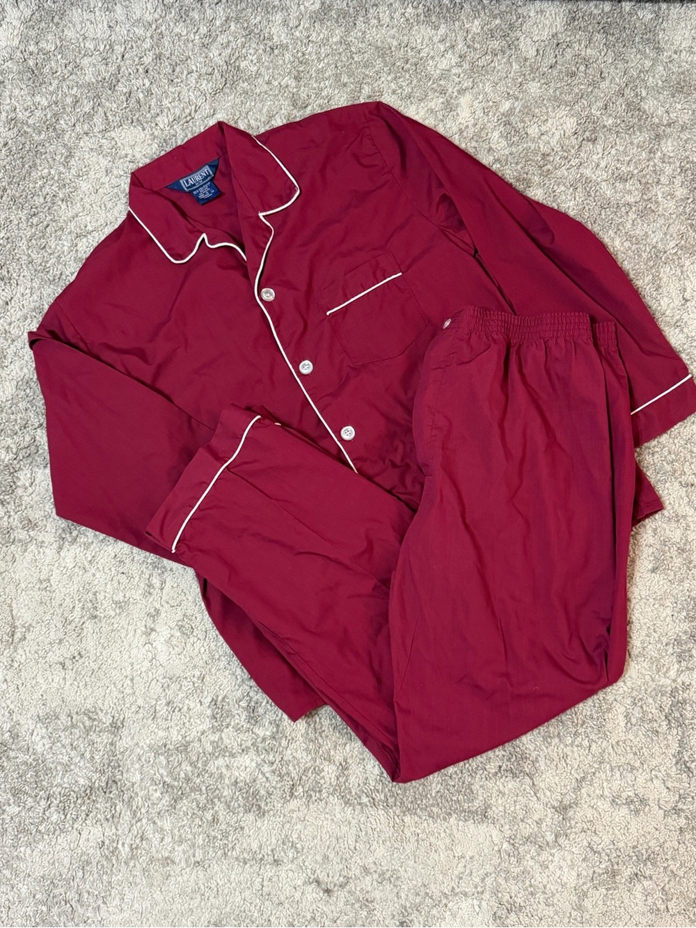 Lauren Ralph Lauren Women’s XL Burgundy Pajama Set Button Up Pants Piping